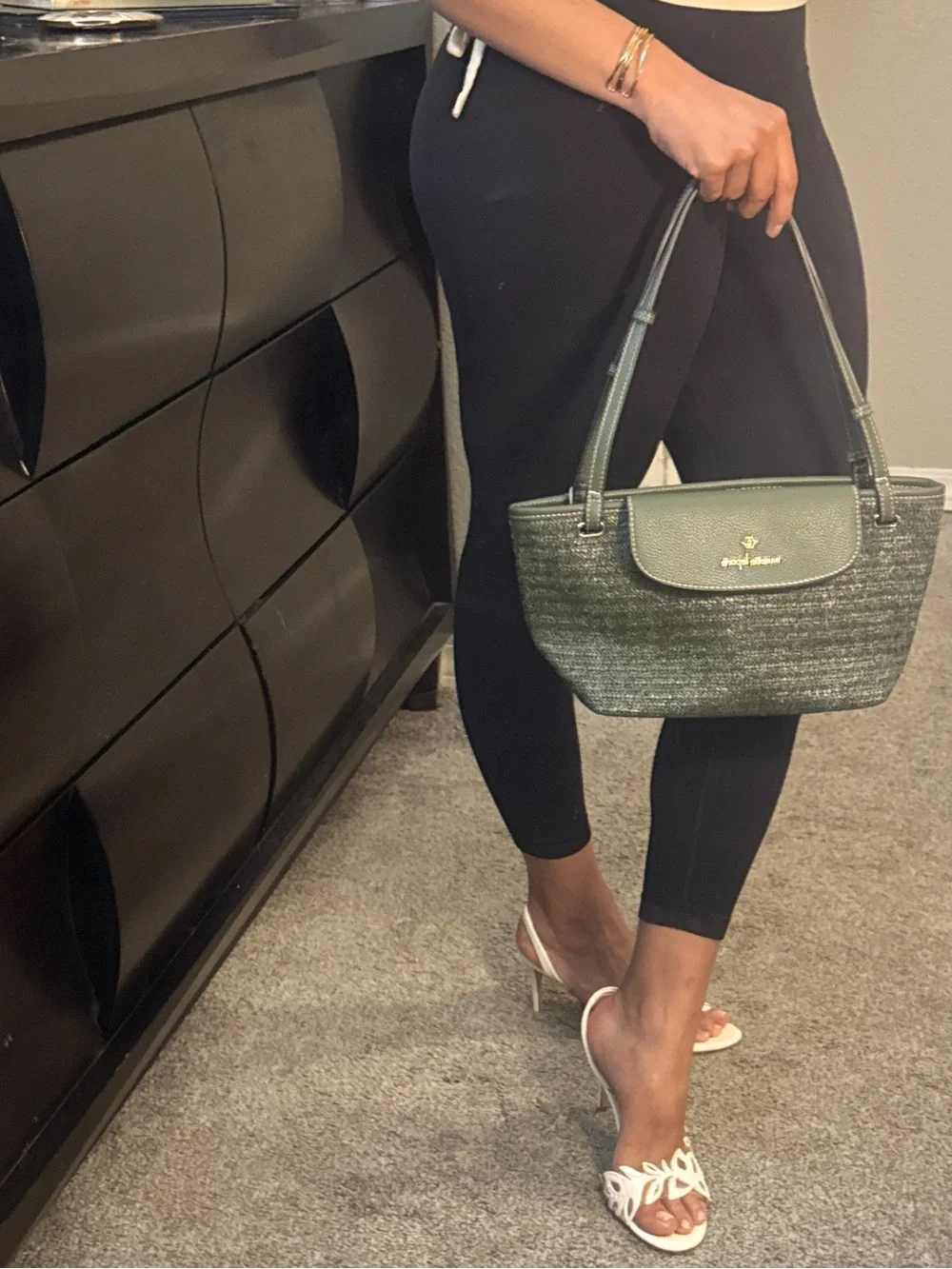 Olive Green Woven Tote Bag / Shoulder bag